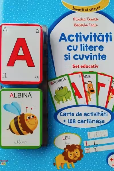 Activitati cu litere si cuvinte. Set educativ. Carte de activitati si 108 cartonase