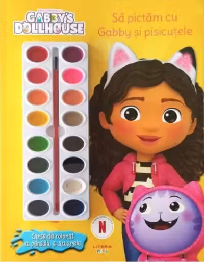 GABBYS DOLLHOUSE. Sa pictam cu Gabby si pisicutele. Carte de pictat cu pensula si acuarele