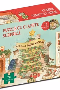 Craciunul familiei Motanila. Carte + puzzle cu clapete surpriza (76 de piese, 12 clapete)