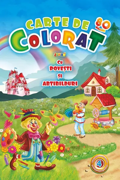 Carte de colorat Jumbo cu povesti si abtibilduri