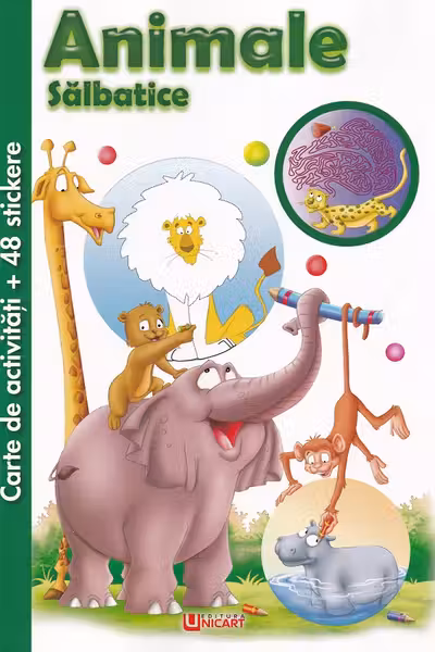 Carte de activități cu 48 stickere: Animale sălbatice