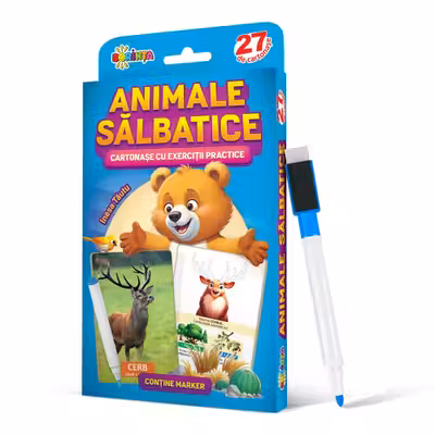 27 de cartonase. Scrie si sterge. Animale salbatice: cartonase cu exercitii practice
