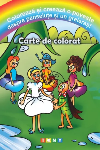 Colorează și creează o poveste despre panseluțe și un greieraș! Carte de colorat