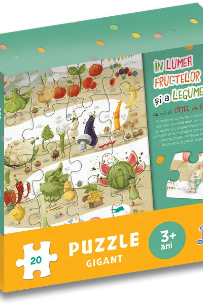 În lumea fructelor și a animalelor cu micul cățel de usturoi. Puzzle gigant