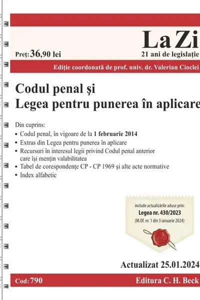 Codul penal și legea pentru punerea în aplicare Act. 25 Ianuarie 2024 Ed. Spiralața