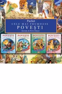 Pachet Cele mai frumoase Povesti, 4 carti: 1. Petre Ispirescu, Greuceanu; 2. Fratii Grimm, Hansel si Gretel; 3. Mihai Eminescu, Frumoasa Lumii; 4. Charles Perrault, Cenusareasa