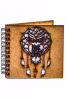 Agenda 10x10 personalizata din lemn cu bufnita cu dreamcatcher
