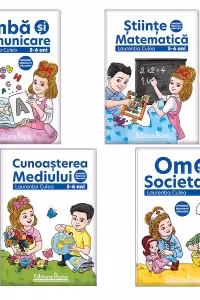 Set 4 caiete, A4 grupa mare 5-6 ani: 1. Domeniul Om si Societate; 2. Domeniul Stiinte: Cunoasterea mediului; 3. Domeniul Stiinte: Matematica; 4. Domeniul Limba si Comunicare