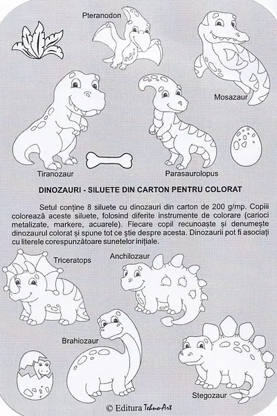 Siluete din carton pentru colorat. Dinozauri