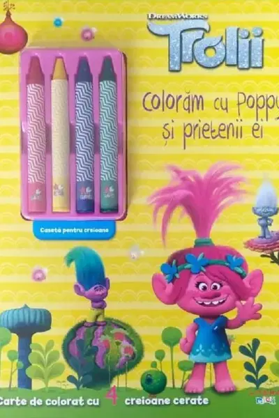 TROLII. DESENAM CU POPPY SI PRIETENII EI. Carte de desenat cu 4 creioane cerate