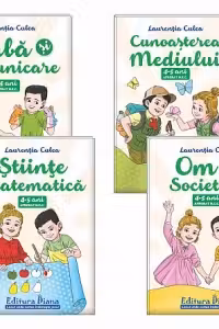 Set patru carti, A4, grupa mijlocie 4-5 ani: 1. Domeniul Limba si Comunicare; Domeniul Stiinte - Matematica; 2. Domeniul Stiinte, Cunoasterea mediului; Domeniul Om si Societate