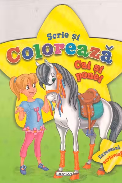 Scrie si coloreaza cai si ponei - verde