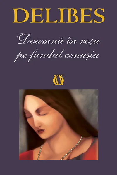 Doamna in rosu pe fundal cenusiu