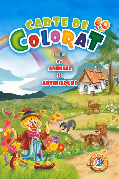 Carte de colorat Jumbo cu animale și abțibilduri