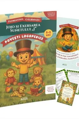 Pachet Logopedic corectare pronuntie sunet J (Jojo si exersarea sunetului J): Poveste, caiet de exercitii si diploma