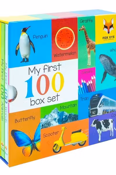 My First 100 Words Box Set 4 Board Books Collection Set (Words Animals Colours Shapes and Numbers Letters and Phonics)