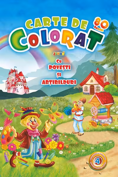 Carte de colorat Jumbo cu povesti si abtibilduri