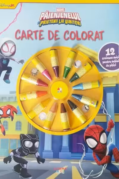 DISNEY MARVEL. PAIENJENELUL SI PRIETENII LUI UIMITORI. CARTE DE PICTAT. 12 creioane mici pentru maini de pitici