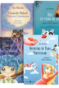 Pachet Aventuri fermecatoare (4 carti): 1.Cronicile Padurii. Padurea cantatoare; 2. Jup, un pisoi de soi. Volumul I; 3. Erus si Valea Rabdarii; 4. Aventuri in Tara Virtutilor