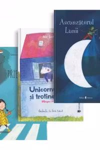 Pachet Povesti care te iau in zbor: 1. Prietenul meu, norul; 2. Unicornul Fabian si trotineta Greta; 3. Ascunzatorul Lunii