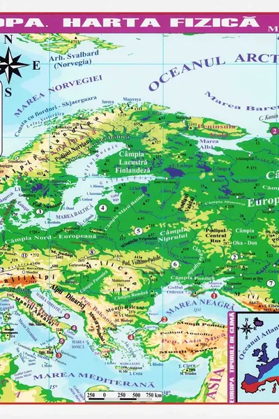 Planșă: Harta Europei. Harta politică, harta fizică A4