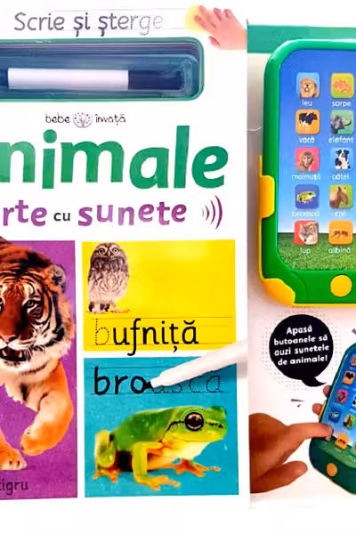 SCRIE SI STERGE. ANIMALE. Carte cu sunete