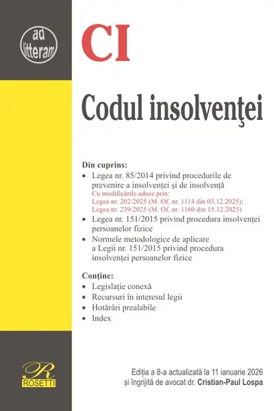 Codul insolventei (editie actualizata ianuarie 2026)