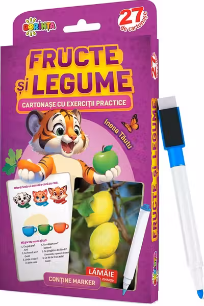 27 de cartonase. Scrie si sterge. Fructe si legume: cartonase cu exercitii practice
