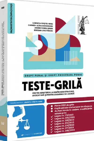 Teste-grilă pentru admiterea la INM și magistratură, avocatură și pentru examenele de licență. Drept penal și drept procesual penal