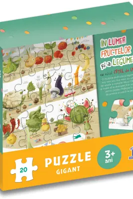 In lumea fructelor si a legumelor cu micul catel de usturoi. Puzzle gigant