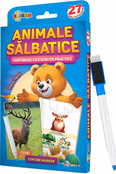 27 de cartonase. Scrie si sterge. Animale salbatice: cartonase cu exercitii practice