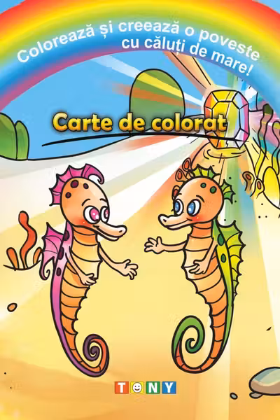 Colorează și creează o poveste cu căluți de mare! Carte de colorat