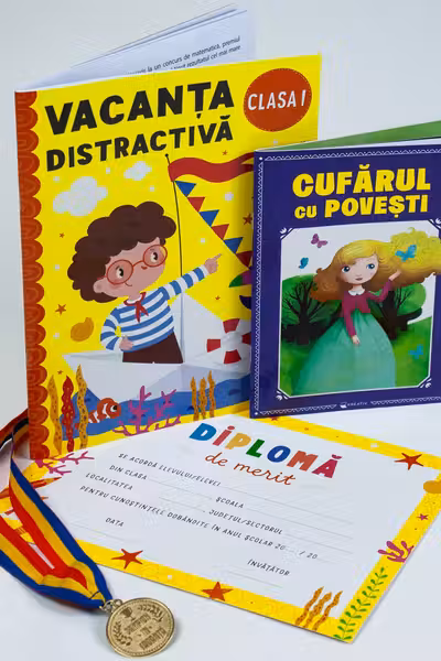 Pachet - Caiet de vacanta + Cufarul cu povesti- Clasa I + Diploma de merit + Medalie CADOU
