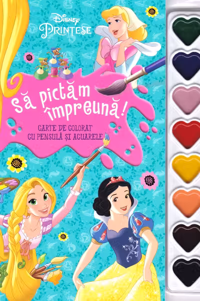 Disney. Printese. Sa pictam impreuna! Carte de colorat cu pensula si acuarele