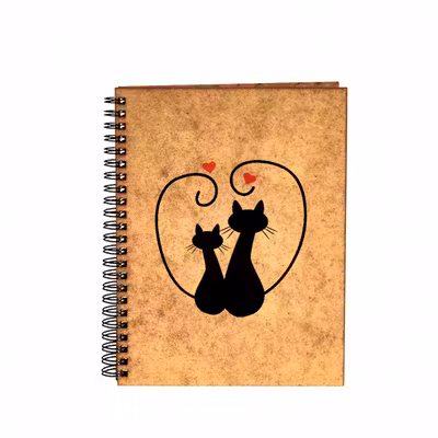 Agenda A5 personalizata din lemn cu 2 pisicute negre