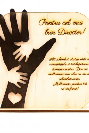 Placheta personalizata din lemn cu maini- Pentru cel mai bun Director!