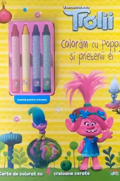TROLII. DESENAM CU POPPY SI PRIETENII EI. Carte de desenat cu 4 creioane cerate