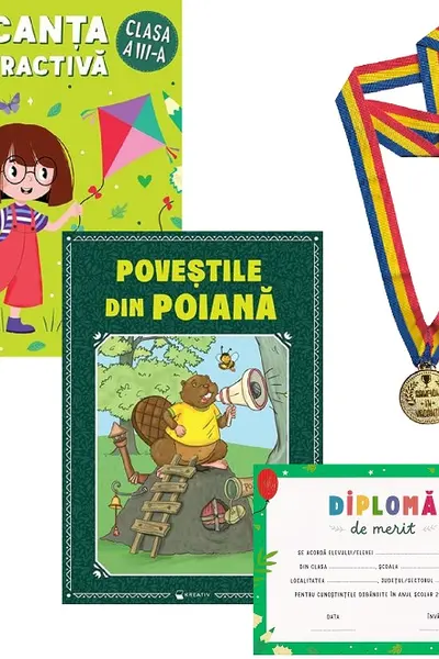 Pachet: Vacanța distractivă. Poveștile din poiană + Diplomă + Medalie - Clasa 3