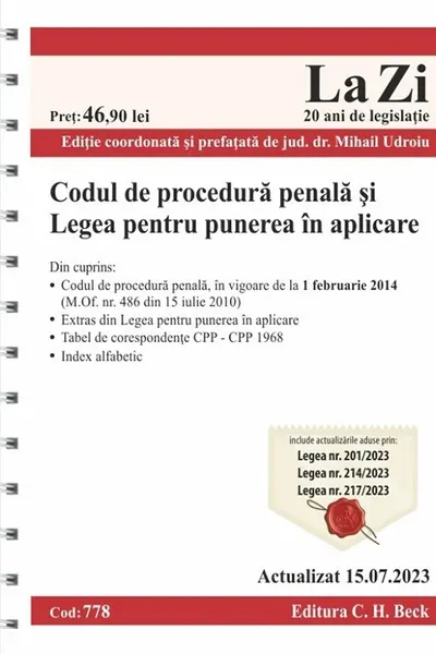 Codul de procedură penală și Legea pentru punerea în aplicare Act 15 iulie 2023 Ed.Spiralată