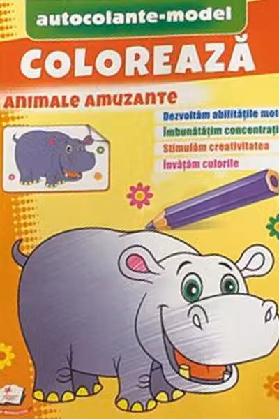 Coloreaza+autocolante Animale amuzante