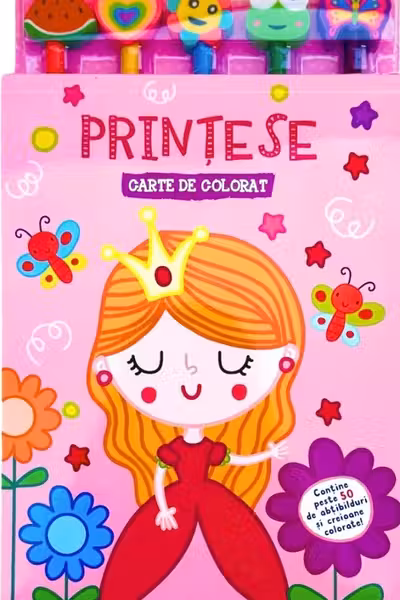 Printese carte de colorat cu 5 creioane cu radiere