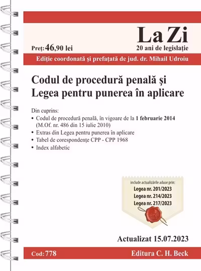 Codul de procedură penală și Legea pentru punerea în aplicare Act 15 iulie 2023 Ed.Spiralată