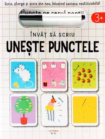 INVAT SA SCRIU. UNESTE PUNCTELE. Scrie sterge si rescrie folosind carioca reutilizabila!
