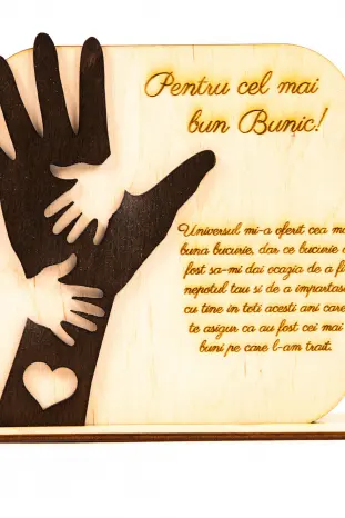 Placheta personalizata din lemn cu maini- Pentru cel mai bun Bunic!