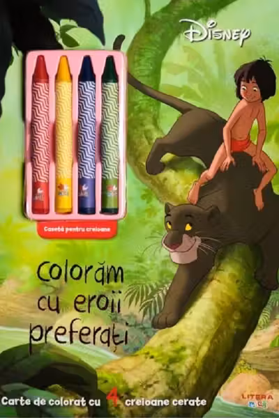 DISNEY. COLORAM CU EROII PREFERATI. Carte de pictat cu 4 creioane cerate