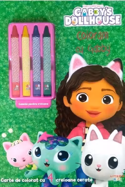 GABBYS DOLLHOUSE. DESENAM CU GABBY. Carte de desenat cu 4 creioane cerate