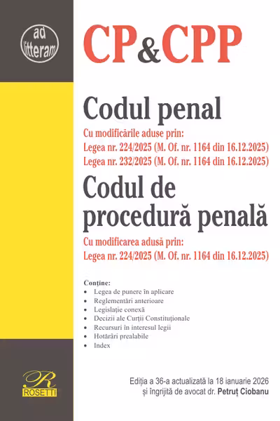 Codul penal. Codul de procedura penala. Editia a 36-a actualizata la 18 ianuarie 2026