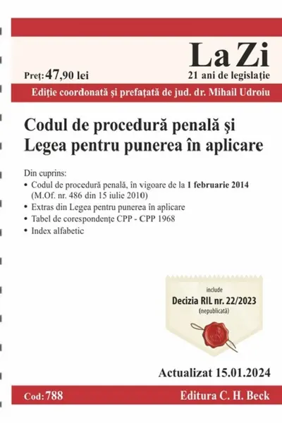 Codul de procedură penală și Legea pentru punerea în aplicare Act. 15 ianuarie 2024 Ed.Spiralată