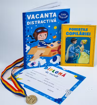 Pachet - Caiet de vacanta + Povestile copilariei - Clasa pregatitoare + Diploma de merit + Medalie CADOU
