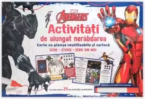 MARVEL AVENGERS. ACTIVITATI DE ALUNGAT NERABDAREA. Carte cu planse reutilizabile si carioca